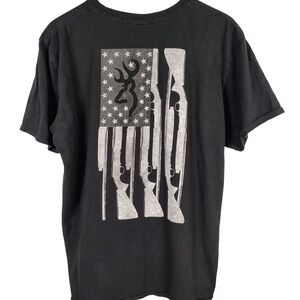 Browning Mens XL American Flag Shotgun Graphic T-Shirt Black Cotton Americana